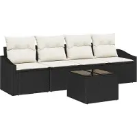 vidaXL Sofa Set 5 Stk. Schwarz und Creme Poly-Rattan