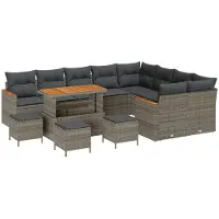 vidaXL Gartensofa-set mit Kissen mit Speicher 12 pcs Grau Poly Rattan