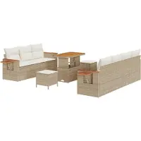 vidaXL Gartensofa-set mit Kissen 13 pcs Beige und Creme Poly-Rattan