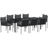vidaXL Garten Essgruppe 9 Stk. Schwarz und Grau PE-Rattan