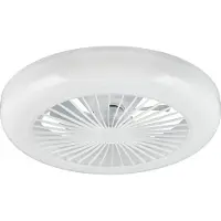 Reality Leuchten LED-Ventilator Mora, DC, leise, Ø 45 cm, CCT, Fernbedienung dimmbar, weiß / opal, für Wohn- / Esszimmer, Kunststoff, Modern