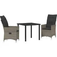 vidaXL Garten Essgruppe 3 Stk. Grau Poly-Rattan