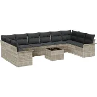 vidaXL Gartensofa-set mit Kissen 11 pcs Hellgrau Poly-Rattan