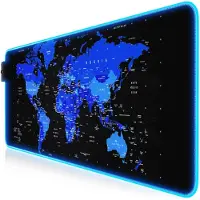 Titanwolf RGB Gaming Mauspad, Mousepad XL 800 x 300mm verbessert Präzision & Geschwindigkeit, Weltkarte blau