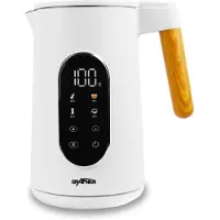 Grafner Wasserkocher Edelstahl Holzdekor mit Temperatureinstellung und Display weiß 2200 Watt 1,7L