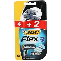 BIC - Razor 3 Flex - - 4 + 2 Einheiten, wiederverwendbar, drehbarer Kopf, Unisex, Männer, metallisch, zeitgenössisch