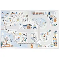Janod Spielmatte - Bergtal rutschfeste Matte mit Straßenbahn 120x78cm