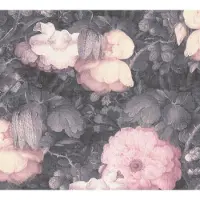 Living Walls Blumen Tapete Gemalt Vintage Blumentapete in Rosa Grau für Esszimmer und Schlafzimmer Romantische Vliestapete mit Rosen Im Gemälde Stil