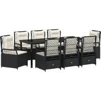 vidaXL Garten Essgruppe 9 pcs Schwarz Poly-Rattan