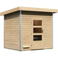 Karibu Holz Gartensauna / Saunahaus "Norge" naturbelassen 231 x 196 x 238 cm (B x T x H) ohne Ofen mit Klarglastür