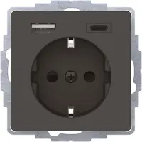 Berker SCHUKO/USB A-C Q.1/Q.3, anthrazit samt, lackiert, Anthrazit, Metall, Kunststoff, IP20, 250 V, 16 A, 50 Hz