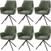 Mendler 6er-Set Esszimmerstuhl MCW-G67, Küchenstuhl Stuhl mit Armlehne, drehbar Auto-Position, Chenille MVG grün