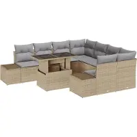 vidaXL Gartensofa-set 9 Stk. Beige und Hellgrau Poly-Rattan