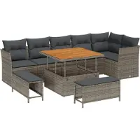 vidaXL Gartensofa-set 9 stk. Grau Poly-Rattan