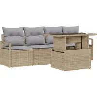 vidaXL Gartensofa-set mit Speicher mit Kissen 5 pcs Beige Poly-Rattan