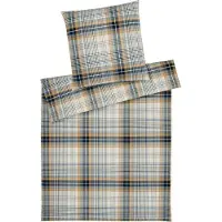 Elegante Soft-Flanell-Bettwäsche-Garnitur Holmes Farbe Senfgelb-Grau Größe 135x200+80x80