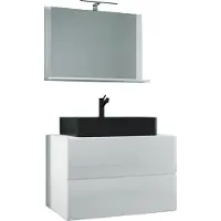 VCM 3-tlg. Waschplatz Waschtisch | Waschbecken Unterschrank Breite 80 cm | Badmöbel Set mit Schubladen Spiegel | Lendas M