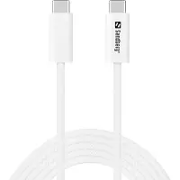 Sandberg USB-Kabel 24 pin USB-C M zu M USB4 2 m USB-Stromversorgung 240 W bis 40 Gbps Datentransferrate geflochtenes Kabel weiß (136-57)