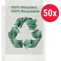 Bene Prospekthüllen , A4, 11-fach Lochung, oben offen, Folienstärke 100 µ, 100 % Recycling-PP, transparent-klar, 50 Stück