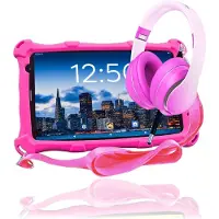 AngelTech Kinderpaket PRO MAX - Kindertablet + Kinderkopfhörer - Android 16 - 4+4 GB RAM - 64 GB - Octa-Core-Prozessor - Schnelles 8 Zoll - Rosa
