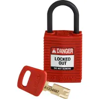 Brady , Safekey Kompaktes Nylon-Sicherheitsschloss mit Nylonbügel, Rot, 25 mm Bügelhöhe, 4.3 mm Bügeldurchmesser (Keyed Different) (1 Stück) (150180)