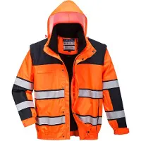 Portwest 3 in 1 Warnschutz Winter Pilotenjacke C466" 300D Industrie Warnschutzkleidung - Orange/Schwarz XL"