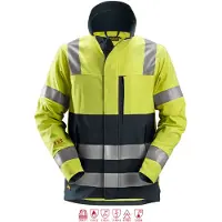 Snickers Workwear ProtecWork Hi-Vis Arbeitsjacke, Kl. 3, EN 1149, 11611, 11612, 13034, 20471, IEC 61482 HV-Gelb-Navy-XL