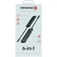 Swissten USB-C HUB 6-IN-1 (USB-C PD, 3x USB 3.0, SD, MICRO SD) Aluminium