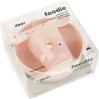 Done by Deer - Foodie First Meal Geschirr-Set - Playground Rosa - Schüssel: 12,5 x H 4,5 cm, Becher: 6,5 x H 7 cm, Löffel: 14 cm