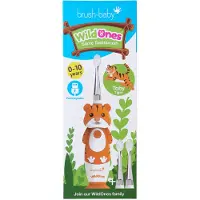 Brush-Baby WildOnes Kids Electric Rechargeable Toothbrush 1 Handle Brush Head USB Charging Cable for Ages 0-10 Tiger