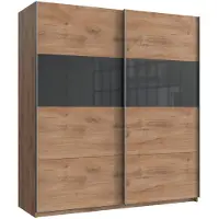 Wimex Schwebetürenschrank "Bramfeld Kleiderschrank", braun (plankeneiche, absetzung grauglas), B:180cm H:198cm T:64cm, Schränke, Schwebetürenschrank, mit Glaselementen und zusätzlichen Einlegeböden