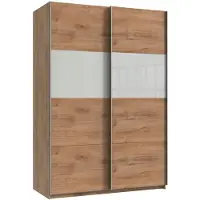 Wimex Schwebetürenschrank Bramfeld Kleiderschrank Ausfürung wählbar,Plankeneiche / Weißglas,135x64x198cm