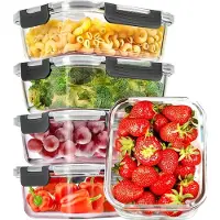 Hi Nature Vorratsdosen Set aus Glas, 5-teilig, 1L Aufbewahrungsbehälter mit Deckel, luftdicht & auslaufsicher, stapelbare Meal Prep Boxen, Borosilikat Glas, Gefrier- & Mikrowellengeeignet