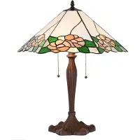 Clayre & Eef Tiffany Tischlampe 44x61x64 cm Weiß Grün Glas Blumen