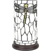 Clayre & Eef Tiffany Tischlampe Ø 15x26 cm Weiß Grau Glas Libelle