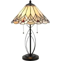 Clayre & Eef Tiffany Tischlampe 5186, creme / amber, für Wohn- / Esszimmer, Glas, Tiffany, Tischlampe