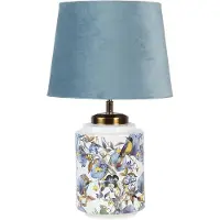 Clayre & Eef Tischlampe Ø 25x41 cm Blau Weiß Kunststoff Vogel