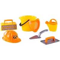 Cavallino Toys Maurer Eimerset Bau Spielzeug mit Werkzeug und Helm, 6-teilig