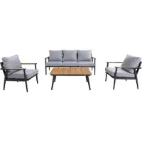 Axi Bibi Lounge Set mit Gartenbank, Tisch und 2 Loungestühlen | Garten Loungeset 4-teilig aus Aluminium & Teak Holz in Anthrazit / Braun | Gartenmöbel / Loungemöbel Set für 5 Personen