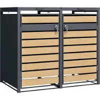 Axi Lucas Mülltonnenbox in Metall Anthrazit / Holzoptik | Mülltonnenverkleidung mit Deckel für 2 Tonnen - 240 - 480L | Müllbox / Aufbewahrungsbox für
