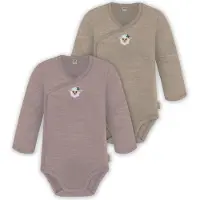 Normani 2er Set Unisex Baby Wickelbody Langarm-Strampler Einteiler aus Merinowolle - 9351