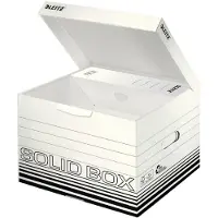 Leitz Archivbox Solid Box M 6118, mit Klappdeckel & Aufbau-Automatik, 10 Stück, weiß