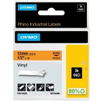 Dymo Rhino-Industrie-Vinyletiketten | 12 mm x 5,5 m | schwarz auf orange | selbstklebendes Schriftband