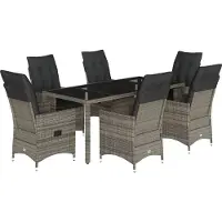 vidaXL 7-tlg. Garten-Essgruppe mit Kissen Grau Poly Rattan