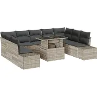 vidaXL Garten-Sofa-Set mit Speicher 10 pcs Hellgrau Poly Rattan