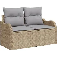 vidaXL Gartensofa mit Kissen Beige 121 x 62 x 69cm Poly-Rattan