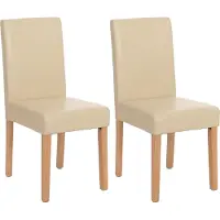 Mendler 2er-Set Esszimmerstuhl Stuhl Küchenstuhl Littau Leder, creme, helle Beine