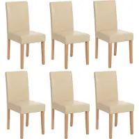 Mendler 6er-Set Esszimmerstuhl Stuhl Küchenstuhl Littau Kunstleder, creme, helle Beine