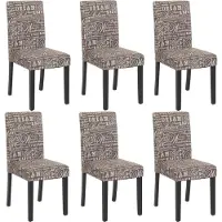 Mendler 6er-Set Esszimmerstuhl Stuhl Küchenstuhl Littau Textil mit Schriftzug, grau, dunkle Beine