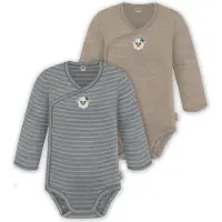 Normani 2er Set Unisex Baby Wickelbody Langarm-Strampler Einteiler aus Merinowolle - 9351